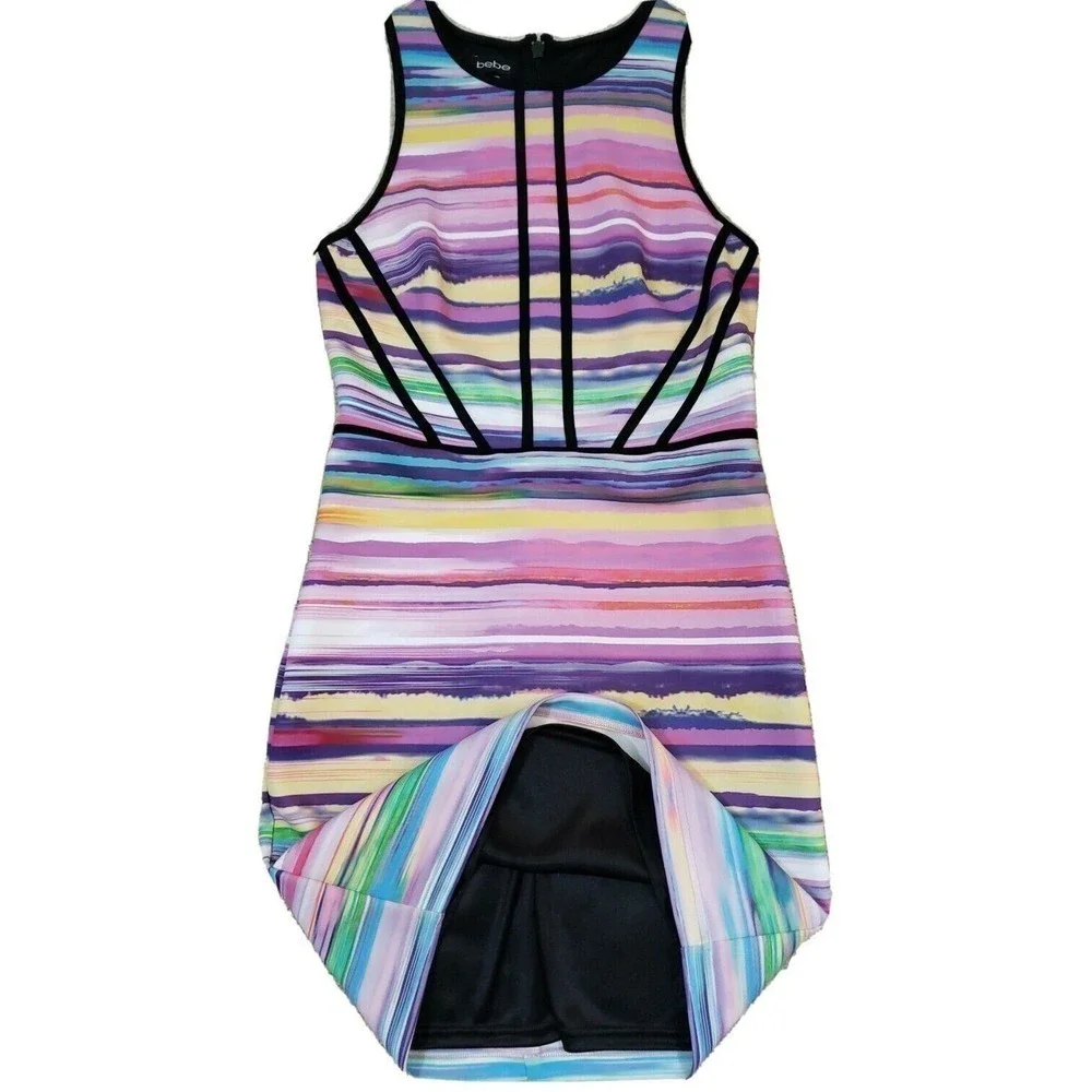 Bebe ~Woman Size M~ Multicolor Sheath Sleeveless Stretch Dress Fully Lined.